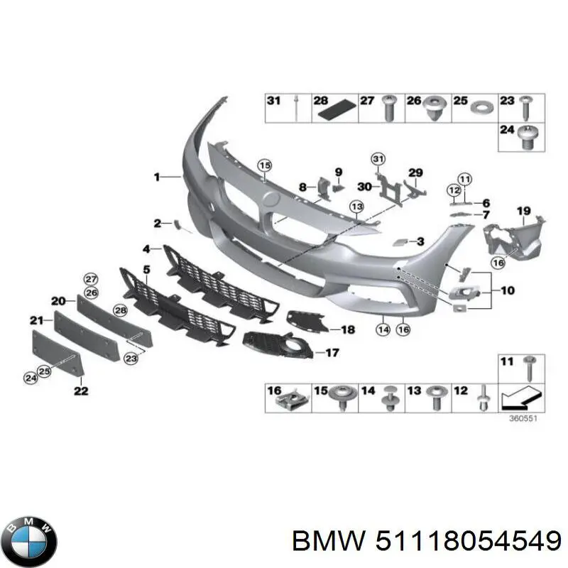 51118054549 BMW Kratka zderzaka przedniego dolna