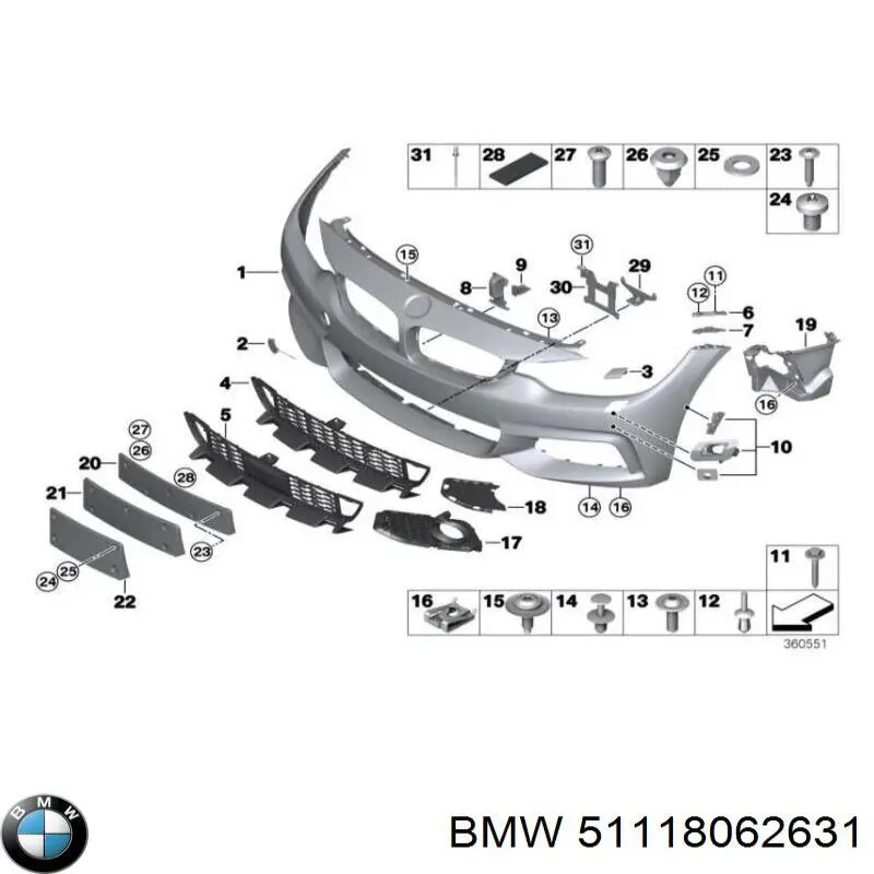 Zaślepka (kratki) lamp przeciwmgielnych zderzaka przedniego lewa BMW 51118062631 cena, od 26,34 USD