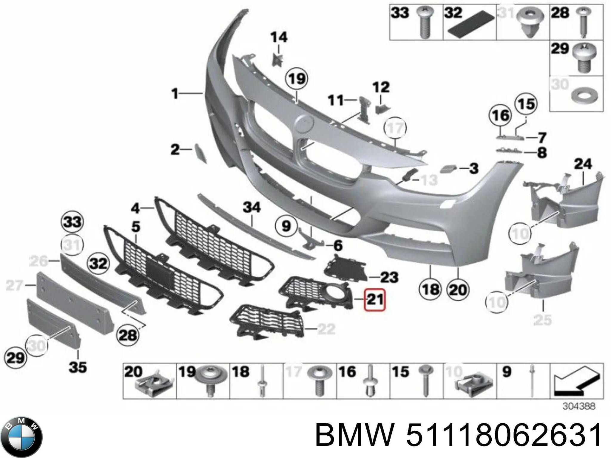 51118062631 BMW Zaślepka (kratki) lamp przeciwmgielnych zderzaka przedniego lewa