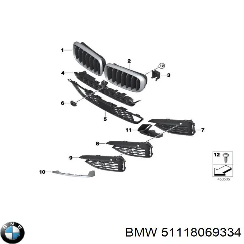 51118069334 BMW Atrapa chłodnicy prawa