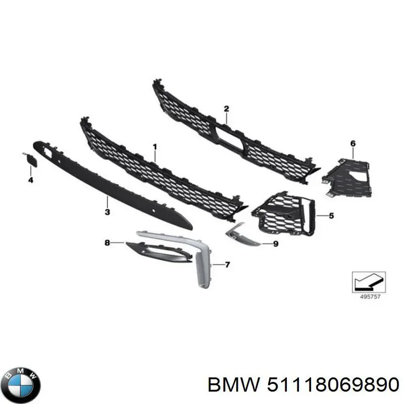 Kratka zderzaka przedniego dolna BMW 51118069890 cena, od 100,96 USD