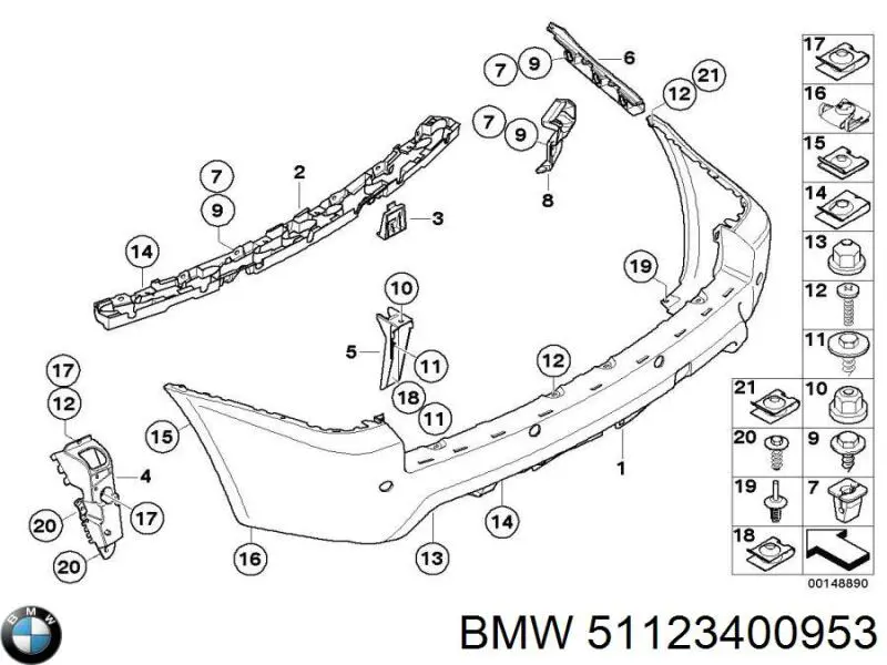 Wspornik zderzaka tylnego lewy zewnętrzny BMW 51123400953 cena, od 28,06 USD