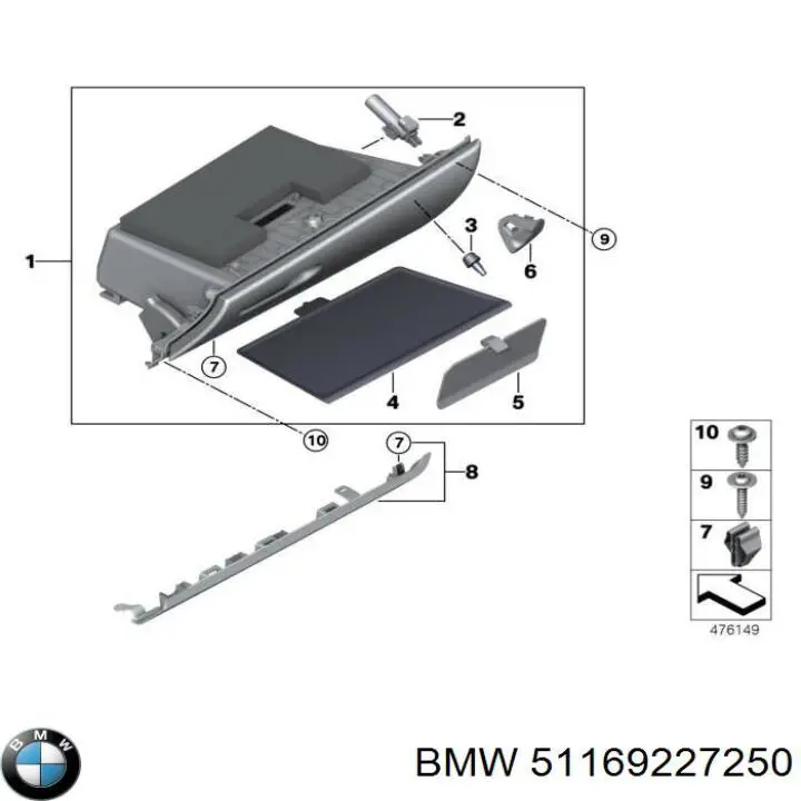 Amortyzator pokrywy schowka podręcznego BMW 51169227250 cena, od 86,32 USD