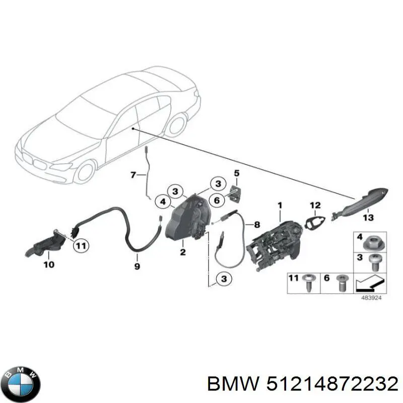 Linka (cięgno) otwierania zamka drzwi przednich do BMW 5 (F10)