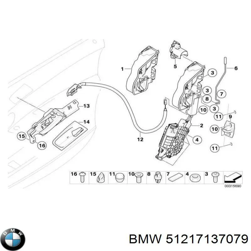 Linka (cięgno) otwierania zamka drzwi przednich do BMW X6 (E71)