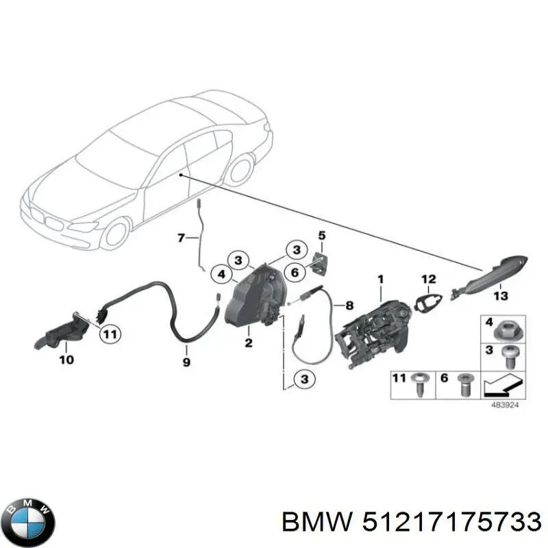 51217175733 BMW linka (cięgno otwierania zamka drzwi przednich)