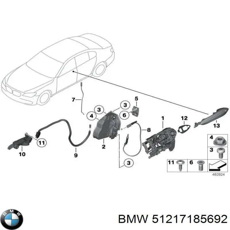 51217185692 BMW zamek drzwi przednich prawych