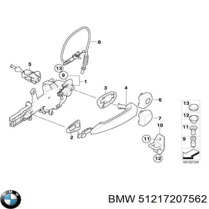 Klamka drzwi prawych przednia/tylna zewnętrzna BMW 51217207562 cena, od 37,46 USD