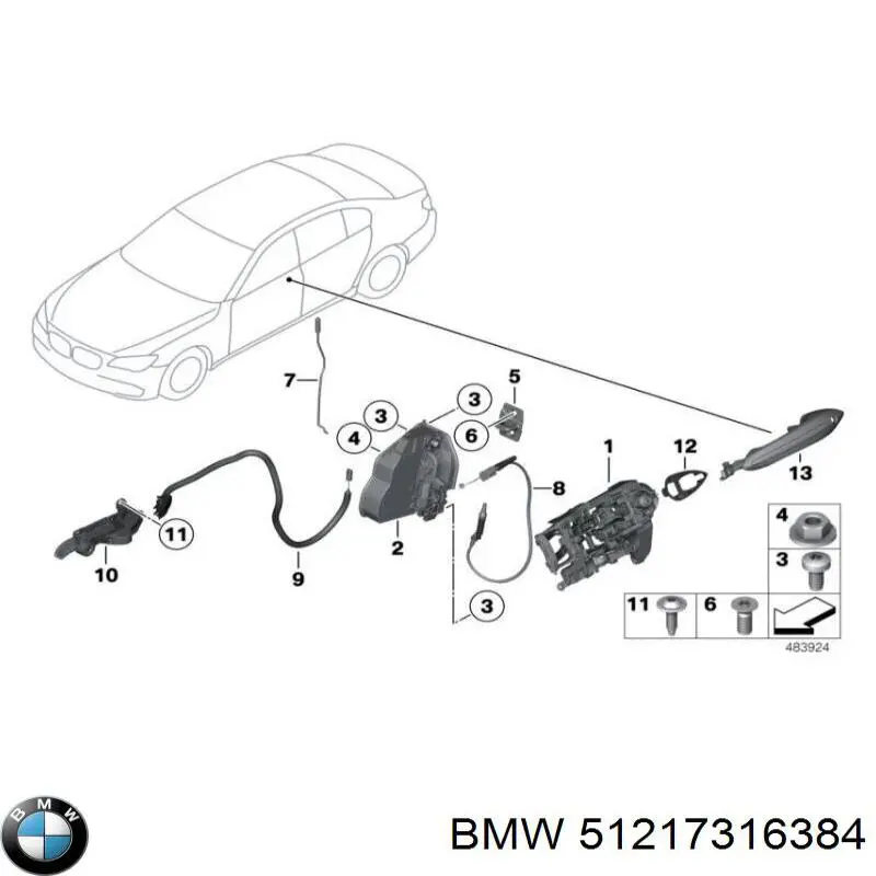 51217316384 BMW Klamka drzwi prawych przednia/tylna zewnętrzna