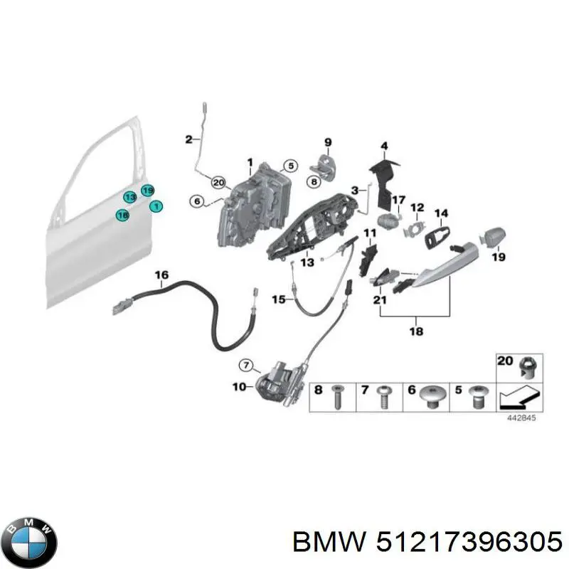 51217396305 BMW Klamka drzwi tylnych zewnętrzna lewa