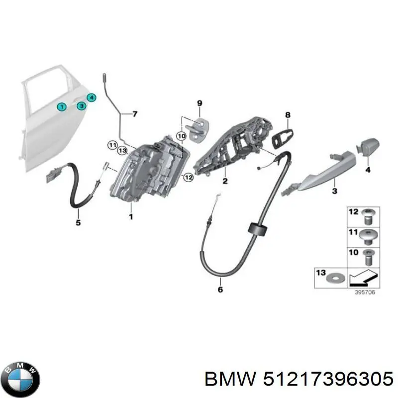 Klamka drzwi tylnych zewnętrzna lewa BMW 51217396305 cena, od 62,99 USD