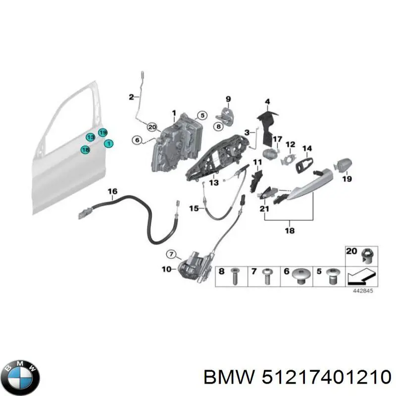 51217401210 BMW Pałąk zewnętrznej klamki drzwi tylnych prawych