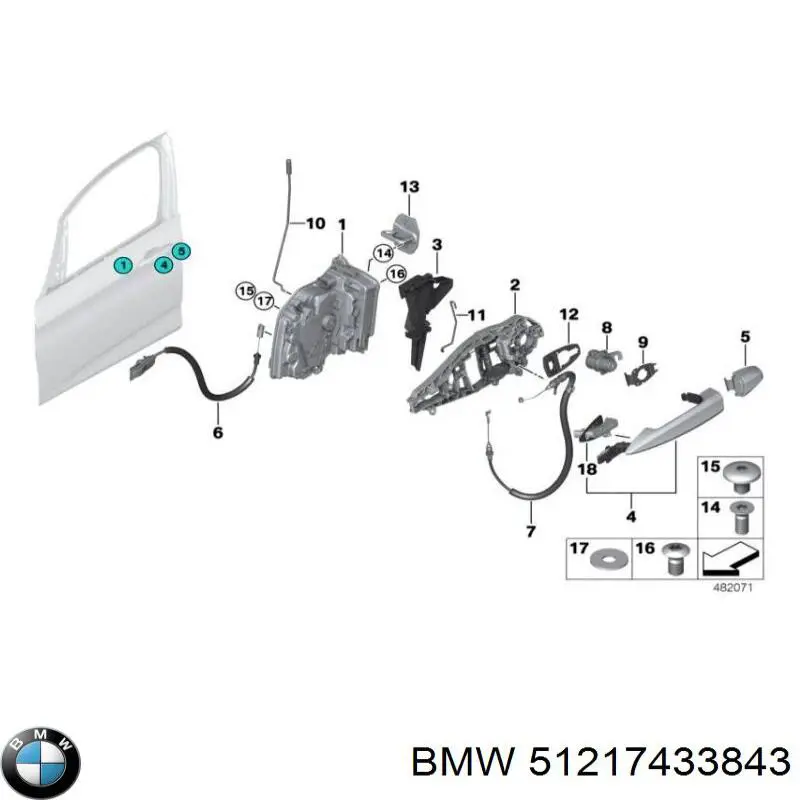 51217433843 BMW Klamka drzwi przednich zewnętrzna lewa