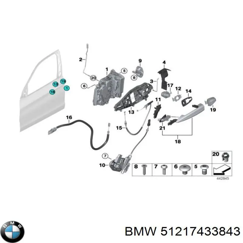Klamka drzwi przednich zewnętrzna lewa BMW 51217433843 cena, od 95,34 USD