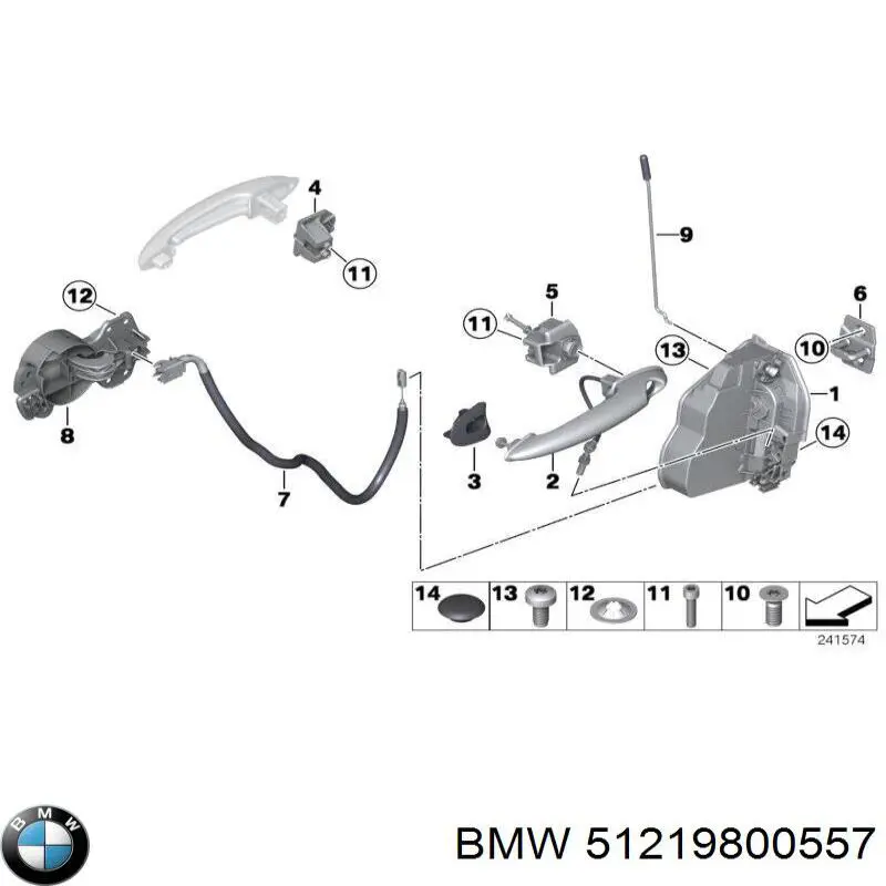 Klamka drzwi przednich zewnętrzna lewa BMW 51219800557 cena, od 69,52 USD