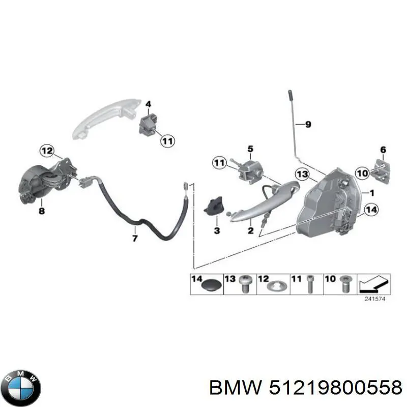 Klamka drzwi przednich zewnętrzna prawa BMW 51219800558 cena, od 60,00 USD
