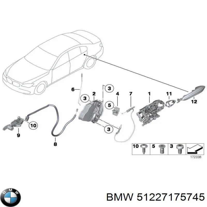 51227175745 BMW linka (cięgno otwierania zamka drzwi przednich)