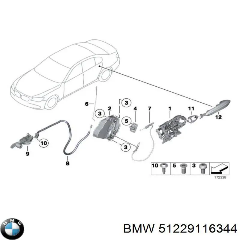 Klamka drzwi tylnych wewnętrzna prawa do BMW 7 (F01, F02, F03, F04)