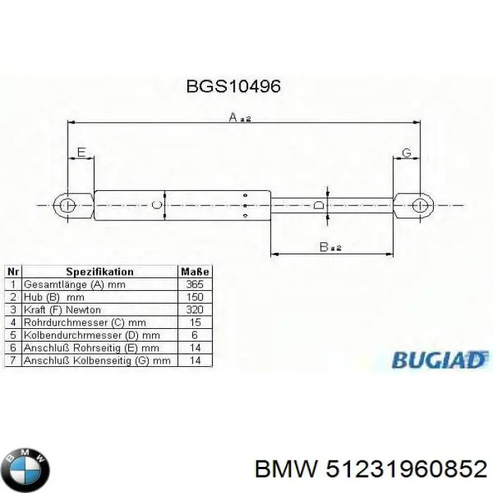 Do koszyka 51231960852 BMW Amortyzator maski