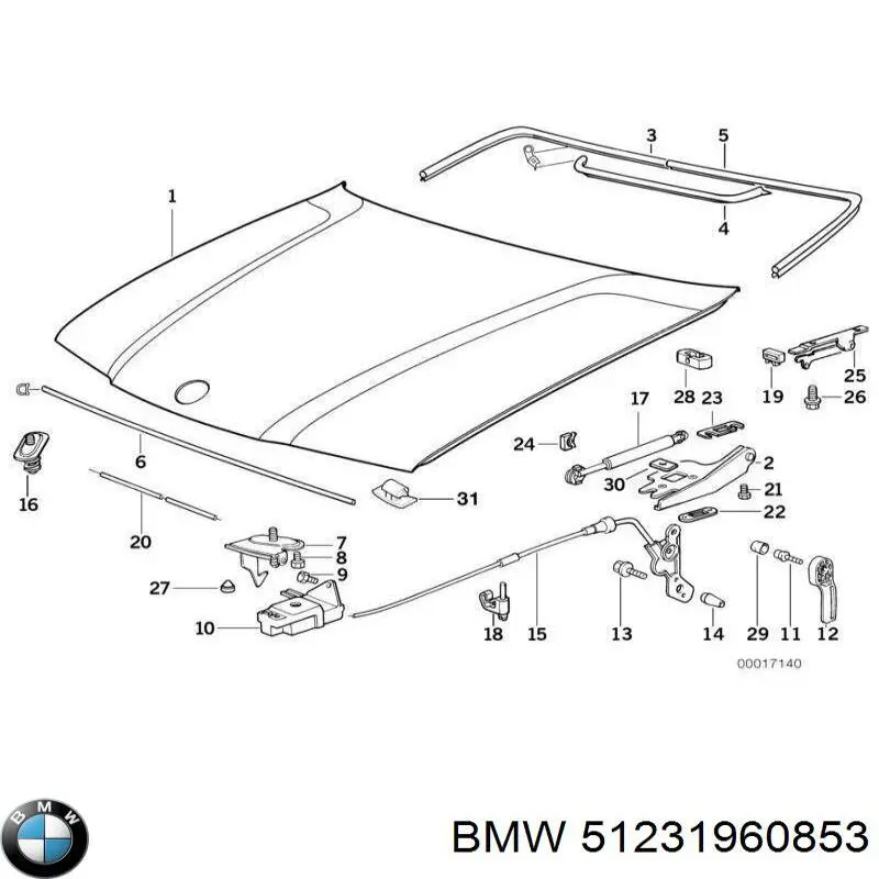 Do koszyka 51231960853 BMW Linka otwierania maski