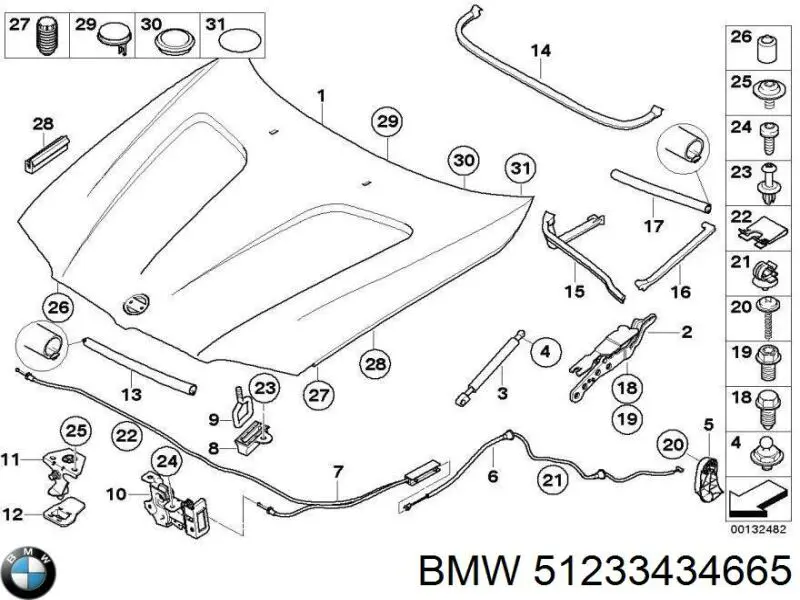 Linka otwierania maski przednia do BMW X3 (E83)