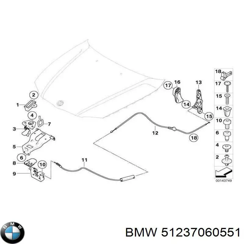 Linka otwierania maski przednia do BMW 1 (E81, E87)