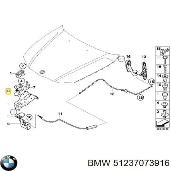 Dźwignia otwierania maski do BMW 3 (E90)