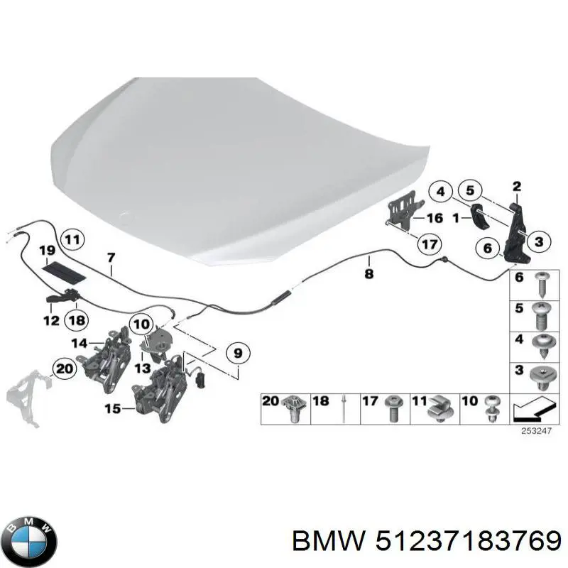 Linka otwierania maski tylna do BMW 5 (F10)