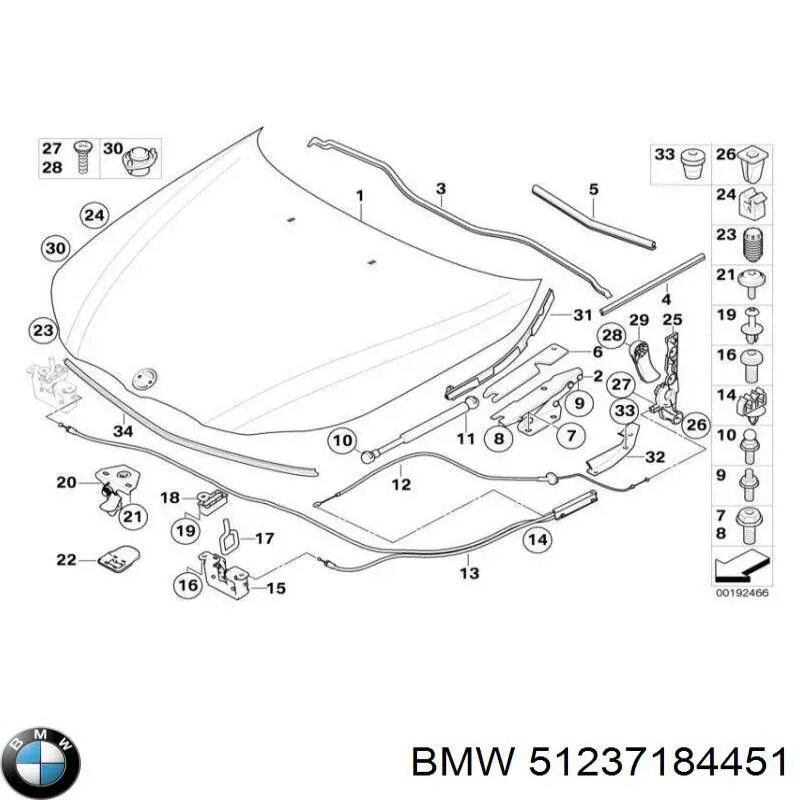 Linka otwierania maski tylna do BMW 5 (E60)