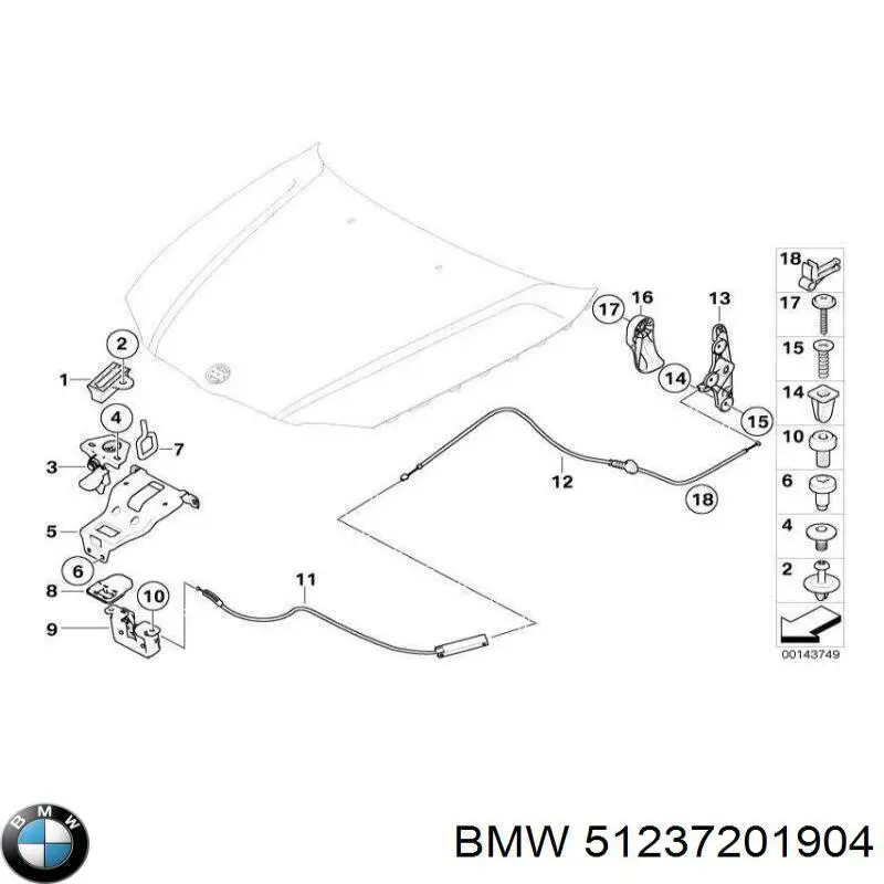 Linka otwierania maski tylna do BMW 3 (E90)