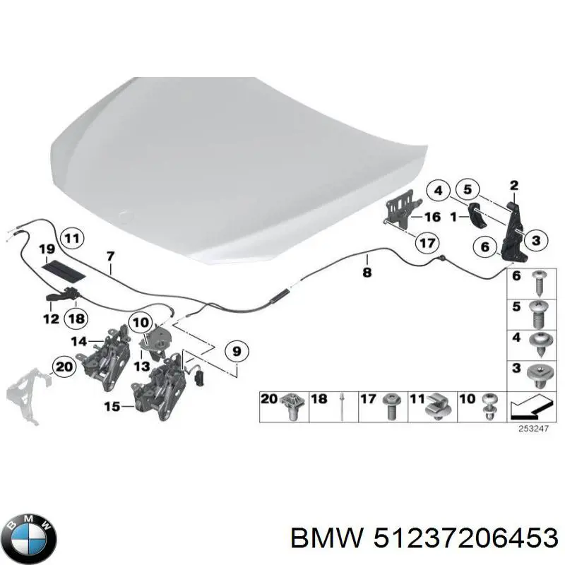 Zamek maski lewy BMW 51237206453 cena, od 87,28 USD