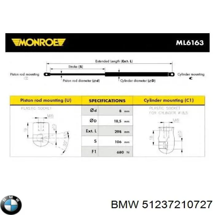 Do koszyka 51237210727 BMW Amortyzator maski