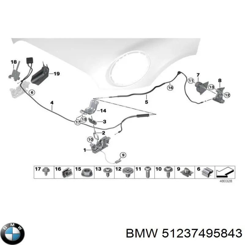 Linka otwierania maski przednia BMW 51237495843 cena, od 32,97 USD