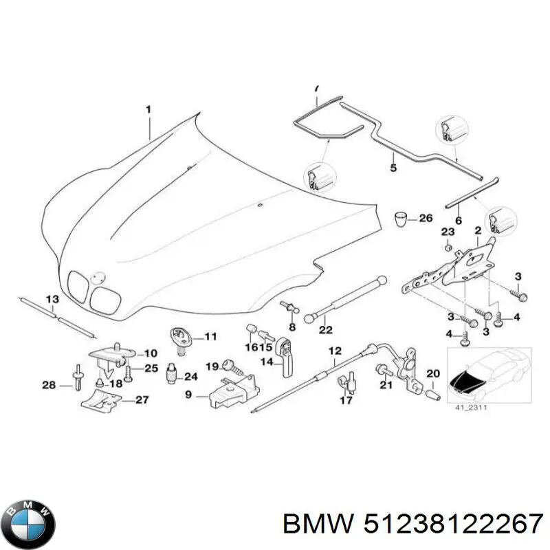 Zamek maski BMW 3 sedana (E36) (1990 - 1998) cena, od 64,82 USD