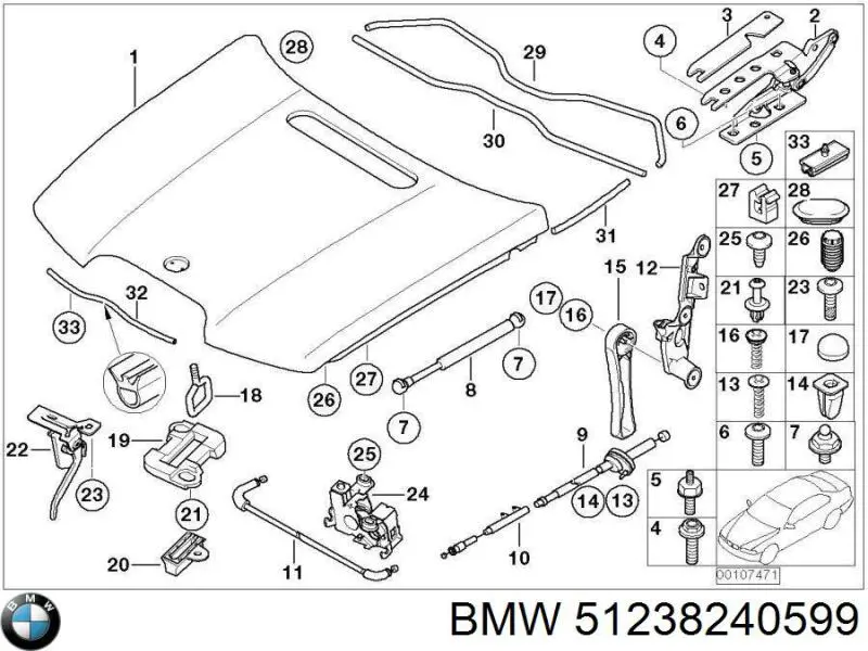 Zamek maski do BMW 7  E65, E66, E67