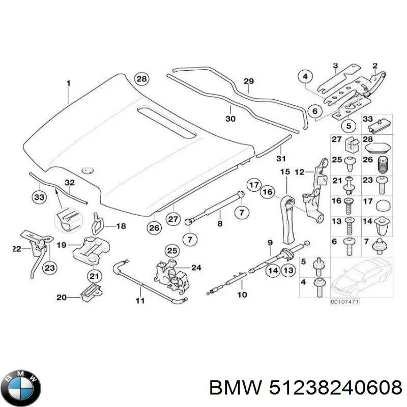 Linka otwierania maski przednia BMW 51238240608 cena, od 14,27 USD