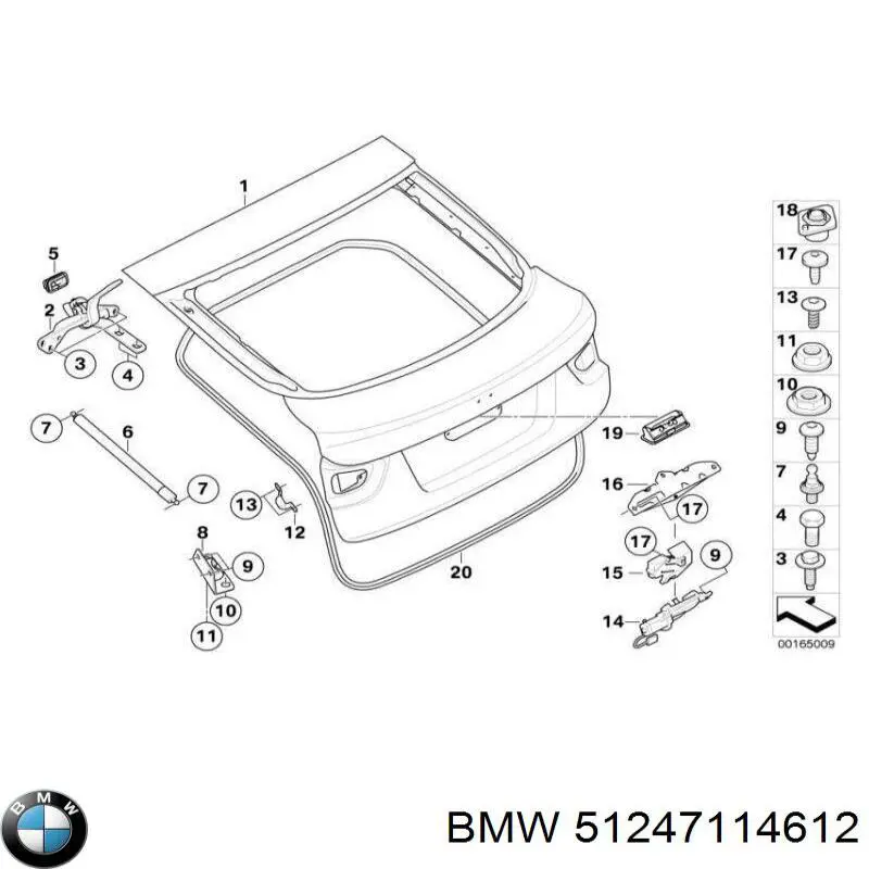 Zamek klapy bagażnika (3/5 drzwi tylnych) BMW 51247114612 cena, od 132,80 USD