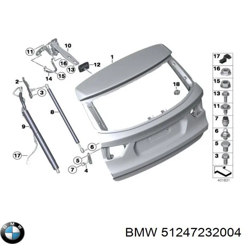 Amortyzator klapy bagażnika (3/5 drzwi-tylnych) BMW 51247232004 cena, od 115,55 USD