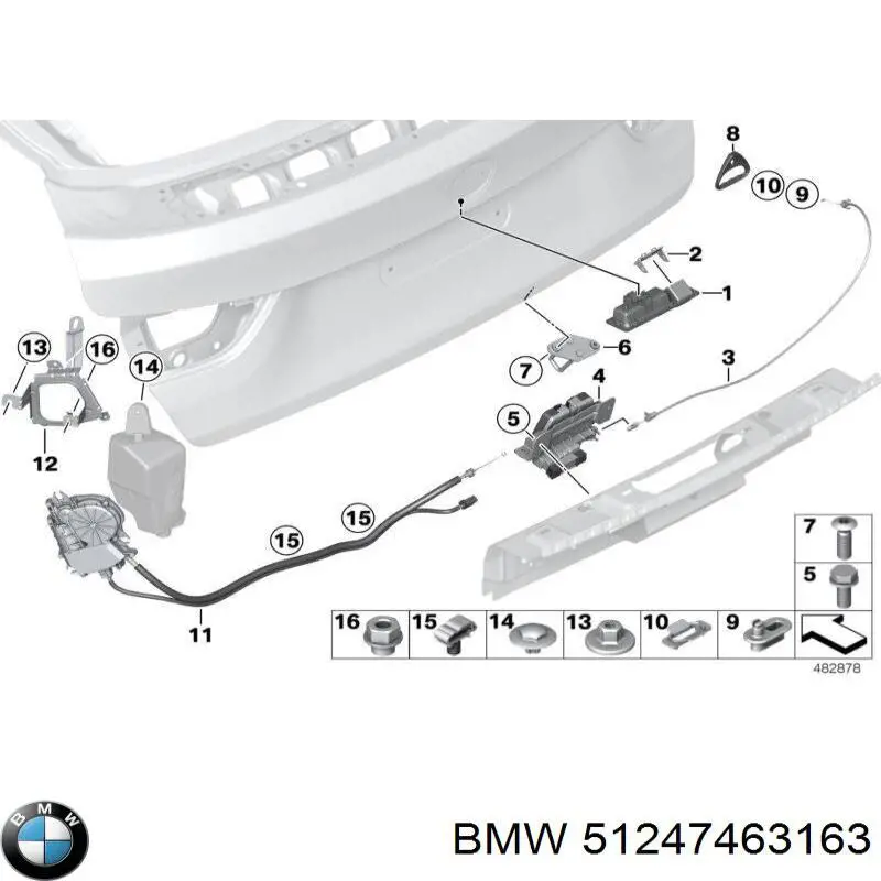 Do koszyka 51247463163 BMW Klamka bagażnika (drzwi 3/5 tylnych) zewnętrzna