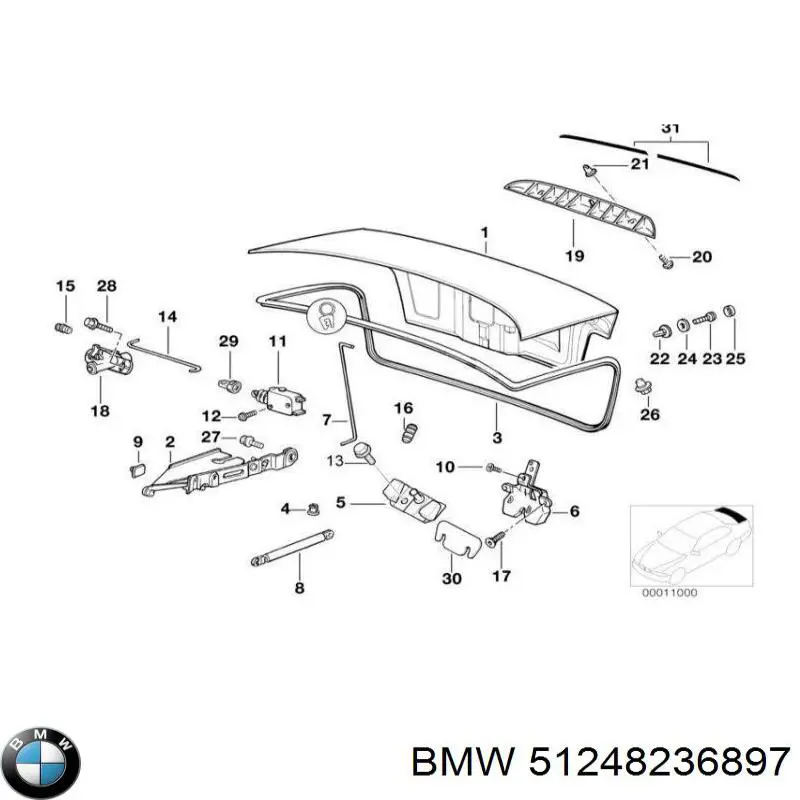 Zamek klapy bagażnika (3/5 drzwi tylnych) BMW 51248236897 cena, od 34,47 USD