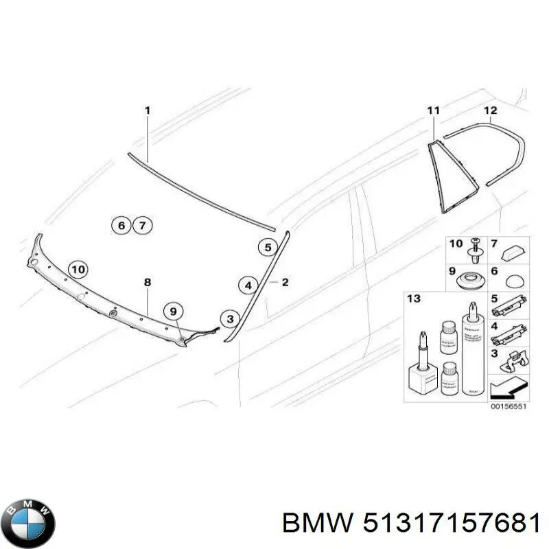 Uszczelniacz szyby przedniej górna do BMW X5 (E70)