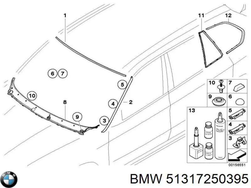 Listwa ochronna szyby przedniej lewa do BMW X5 (E70)