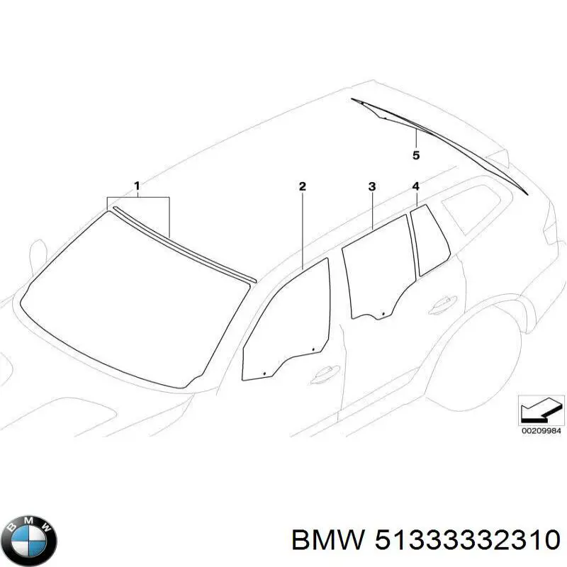 51333332310 BMW Szyba drzwi prawych przednich