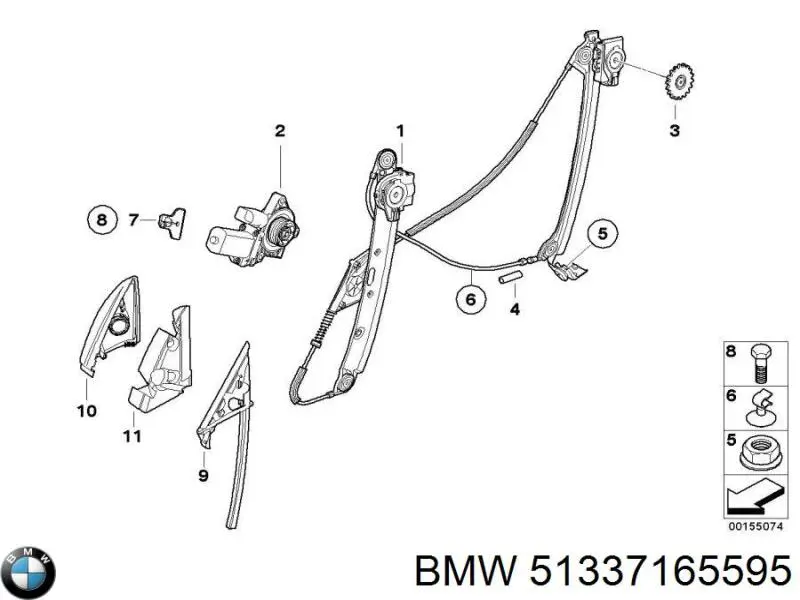 Mechanizm podnoszenia szyby drzwi przednich lewych BMW 51337165595 cena, od 78,45 USD
