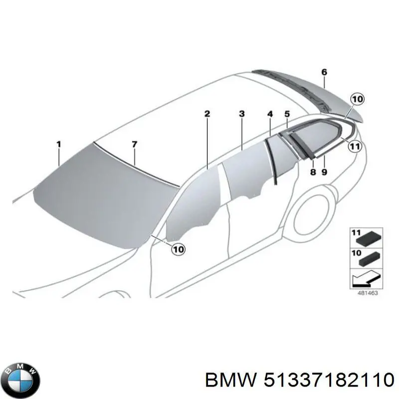 Szyba drzwi prawych przednich do BMW 5 (F10)