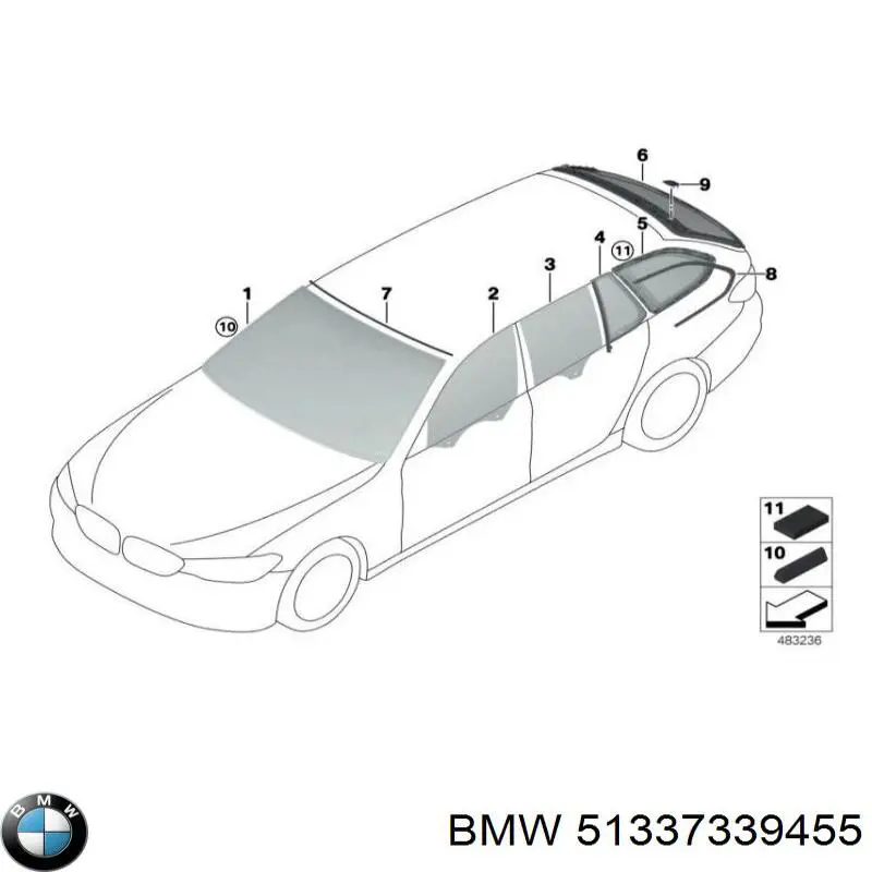 51337339455 BMW Szyba drzwi lewych przednich