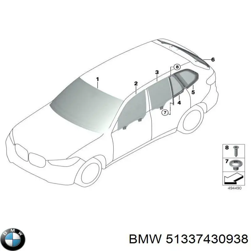51337430938 BMW Szyba drzwi prawych przednich