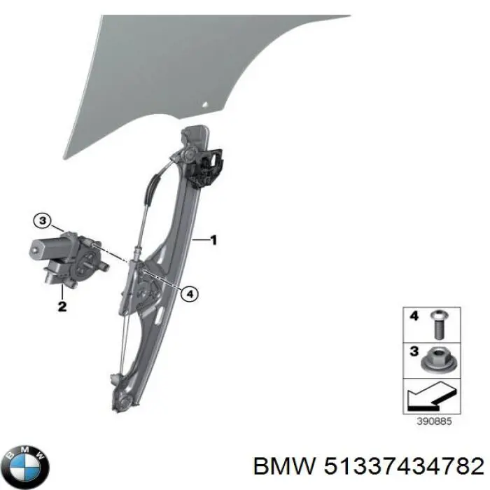 Mechanizm podnoszenia szyby drzwi przednich prawych do BMW 2 (F46)