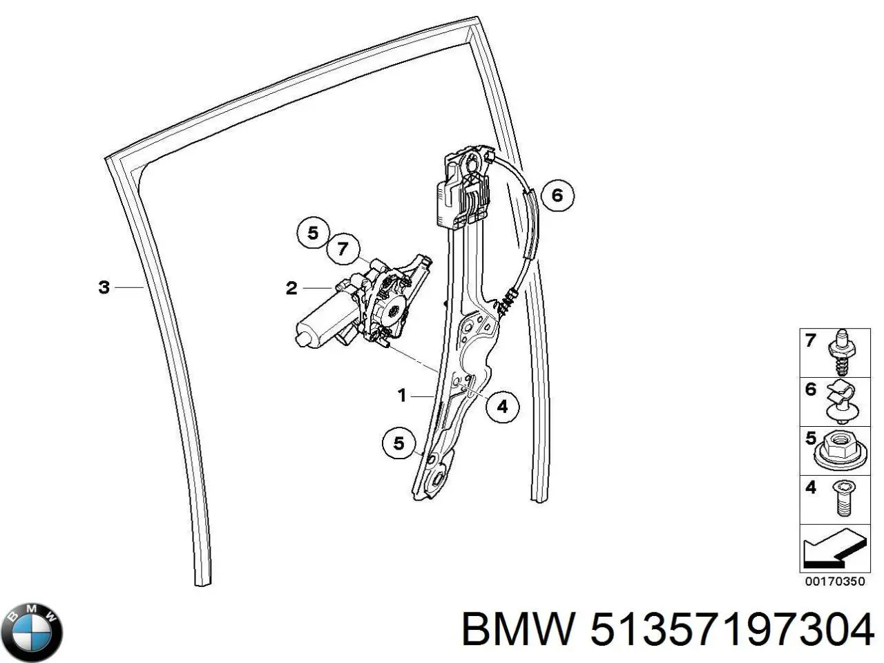 Mechanizm podnoszenia szyby drzwi tylnych prawych do BMW X6 (E71)