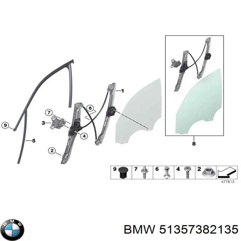 Mechanizm podnoszenia szyby drzwi przednich lewych BMW 51357382135 cena, od 83,96 USD